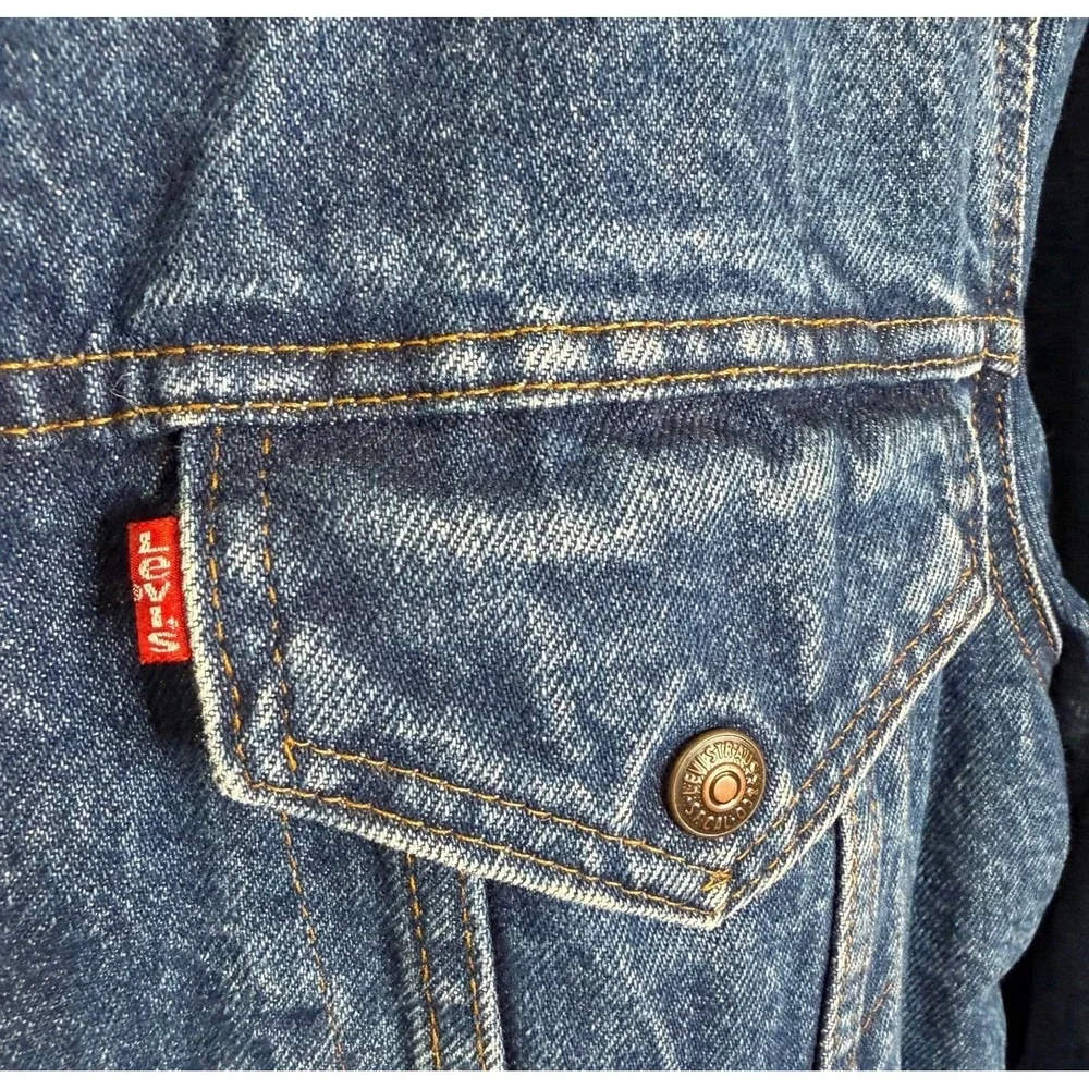 Levi's Denim Sherpa Trucker Jacket 44R Blue Vintage USA Made 70608-0216